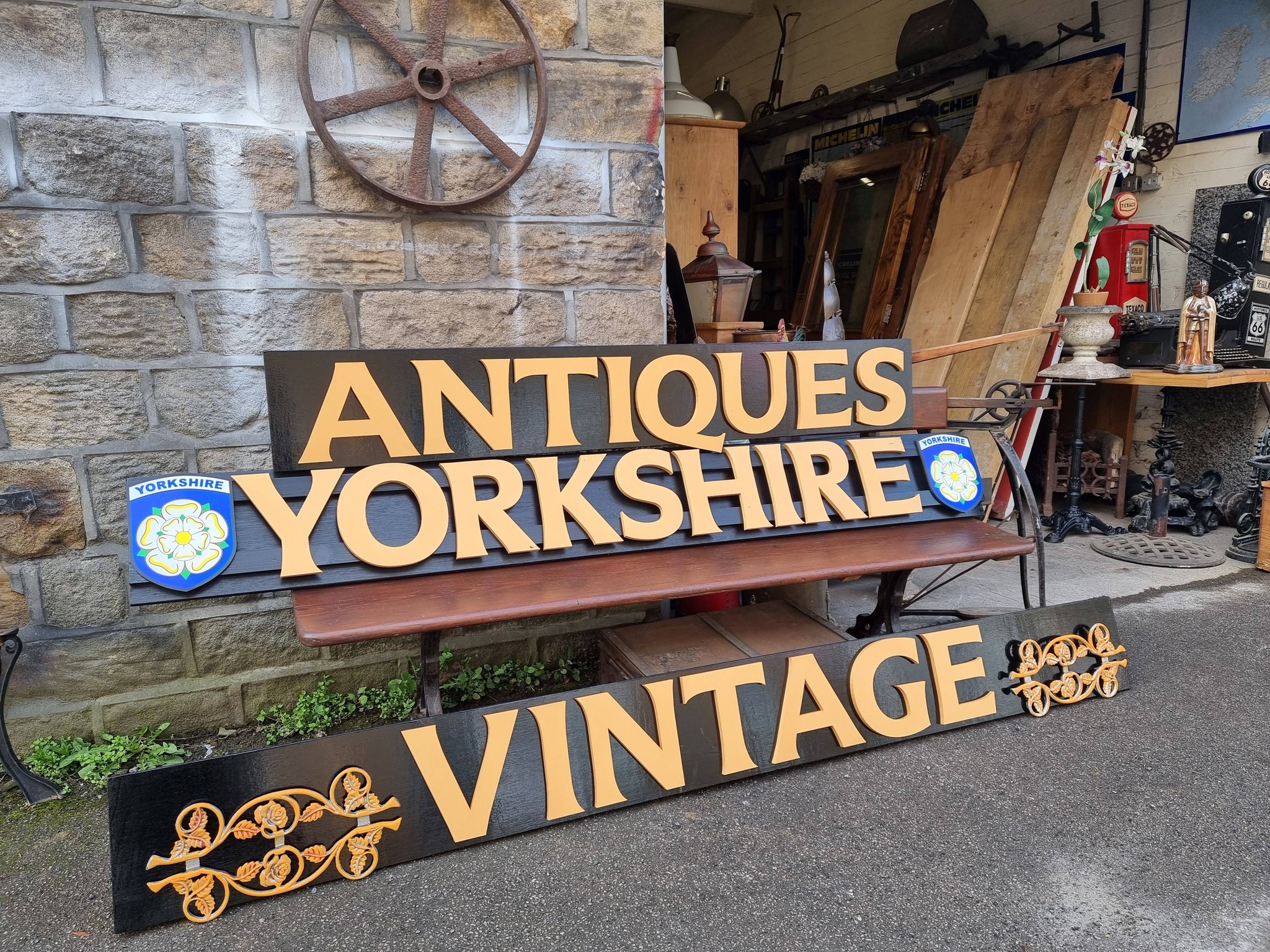 Vintage Antiques Yorkshire signage for sale at Chic & Tique